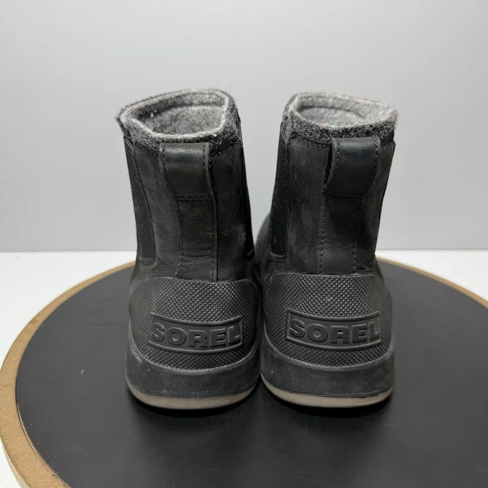 Sorel Boots Mens Size 9 Black Chelsea Ankle Faux Fur Lined Winter‎ LM6078-010